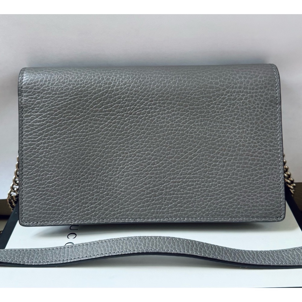 Authentic Gucci Interlocking Dollar Gray Leather Chain Crossbody Clutch Bag - Picture 3 of 12
